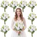 Unittype 12 Sets Bridesmaid Bouquets for Wedding 6 Inch Artificial Roses Flowers Bridal Holding Bouquets for Wedding Church Ceremony Proposal Party Centerpieces Table Decoration (White)