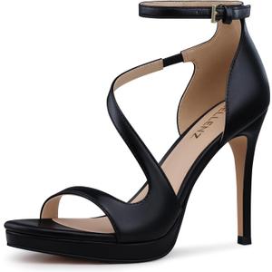 CELLENZ Stiletto Women High Heels: 4.3 Inch Comfortable Heels Prom Party Wedding, Peep Toe Platform Heels, Black White Silver Gold Strappy Heel Sandals, Size 8