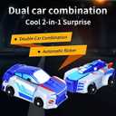 2 x Collision Transforming Dinosaur Car Toy, 2 in 1 Magnetic Cars Transform into Dinosaur Toys for Boys,Girls,Kids,Toddler,Fun Transformation Dino Car Robot Toys Christmas Birthday Gift (Blue)