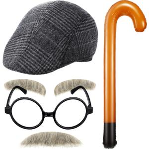 Skylety 6 Pieces Old Man Costume Kit Grandpa Accessories for 100 Days of Party Cosplay Dress up Outfit