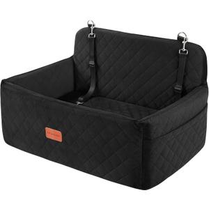 Dog Car Seat for Medium/Large Dogs, Pet Booster Seat for Under 55 lbs or 2 Small Dogs, Detachable & Washable Dog Car Bed for Backseat with 2 Safety Leashes(Black)