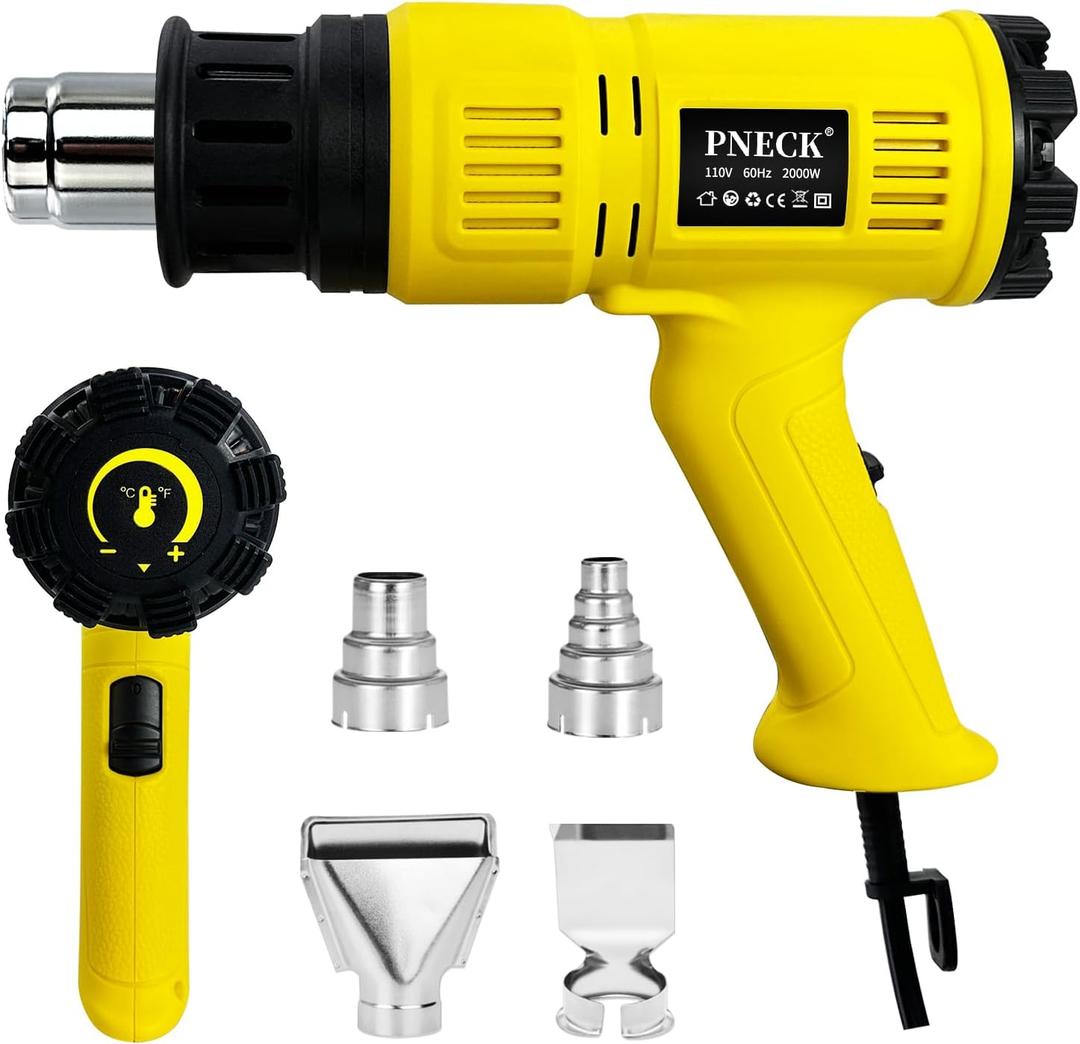Heat Gun 2000W, 140F-1202F Variable Temperature with 2 Speeds, Fast Heating Heavy Duty Hot Air Gun Kit with 4 Nozzles for Crafts, Shrinking PVC, Stripping Paint