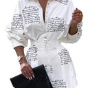 Sexy Mini Shirt Dress for Women - Casual Button Down Blouse Long Sleeve V Neck Belted Shirts Blouse Top Short Dress, XL