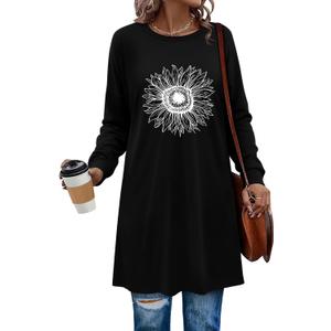 KISSMODA Women's Long Sleeve Tunic Tops Fall for Leggings Casual Long Tunics with Pockets T Shirts Loose S-3XL (XL)