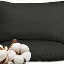 ROYALE LINENS 300 Thread Count 100% Long Staple Combed Cotton Pillowcases Set of 2 - Ultra Soft - Queen Bed Pillow Cover - 20"x30" - Breathable, Cool & Crisp Percale Black Pillow Cases (Queen, Black)