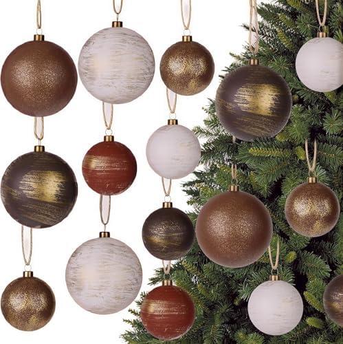 25-Pack Vintage Christmas Ball Ornaments Classic Textured Christmas Ball Farmhouse Hanging Decorations for Xmas Tree Holiday Home Party (Round Vintage)