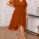 Talisea Plus Size Dresses Wedding Guest - Formal Cocktail Chiffon V Neck Short Sleeve High Low Dress Curvy Women (Brown, 22 Plus)
