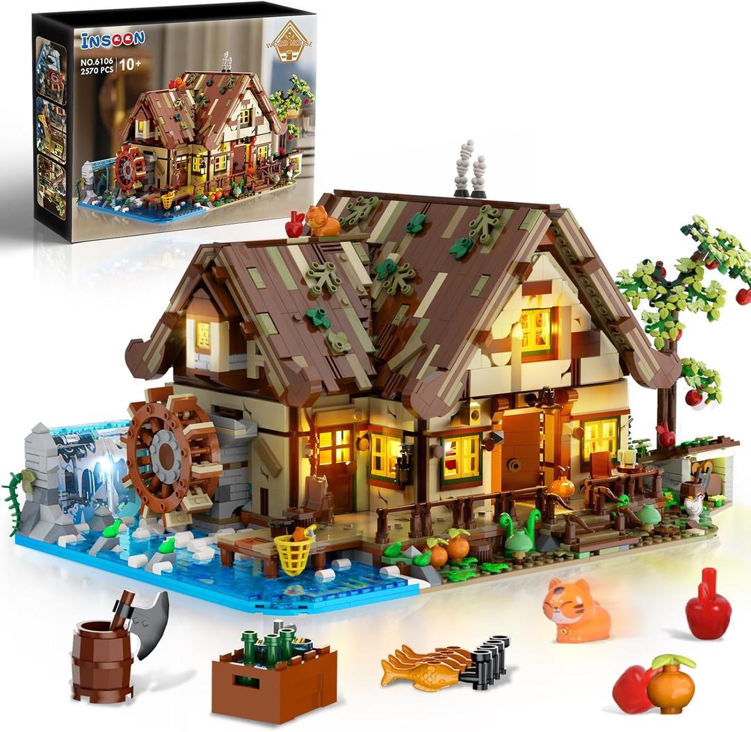 Wood Cabin Building Set with Light, 2570 PCS Wooden Forest House Mini Building Block Toy with Waterwheel Pond Animals, Big House Construction Model for Adults Teens Kids Boys Girls 10-12+ Wood Cabin Building Set with Light, 2570 PCS Wooden Forest House Mini Building Block Toy with Waterwheel Pond Animals, Big House Construction Model for Adults Teens Kids Boys Girls 10-12+
