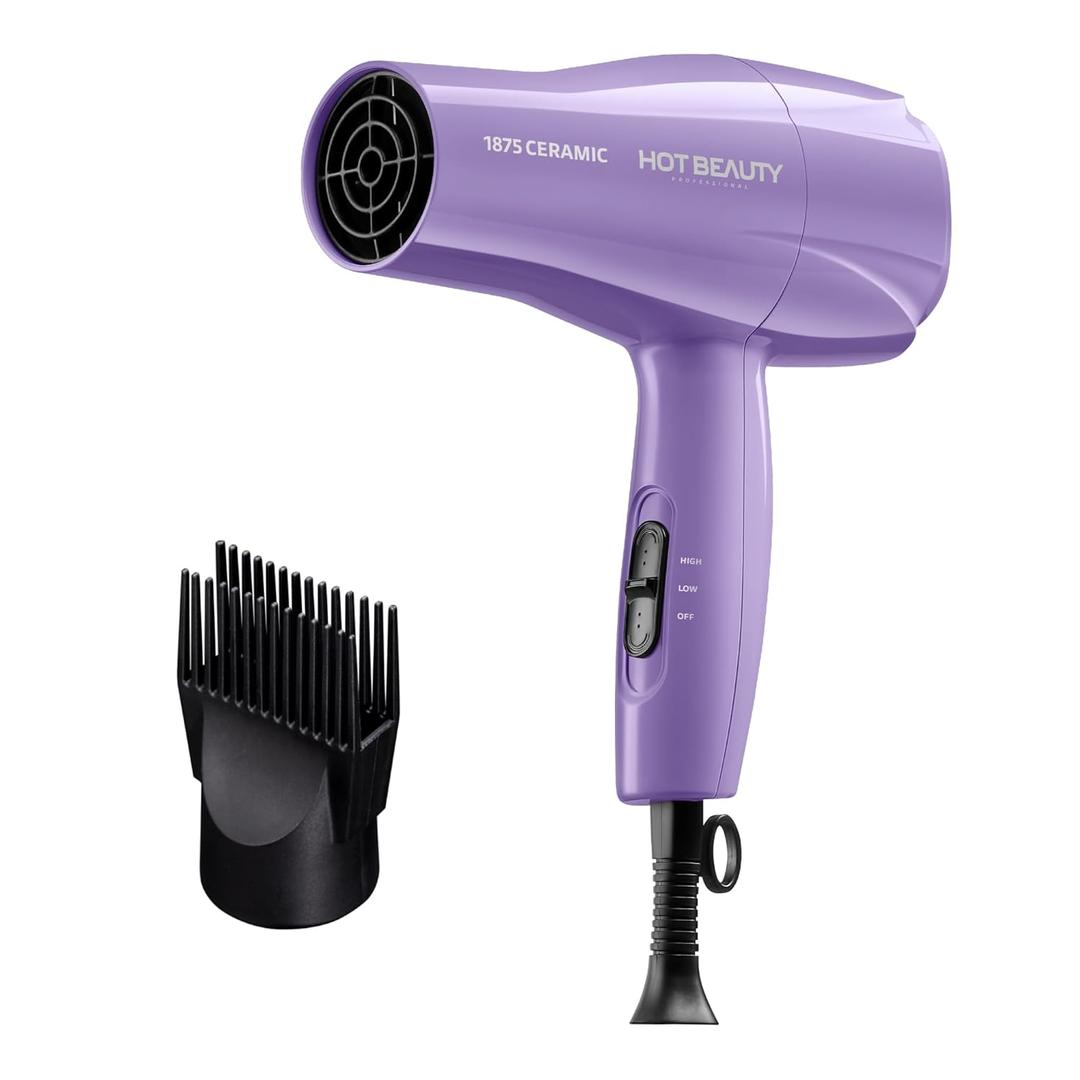 1875 Ceramic Hair Dryer, Powerful Fast Drying, Multi-Setting with Comb Attachment, Additional Detangler Included, Slide Bar Switch, Compact for Home & Travel (Purple)