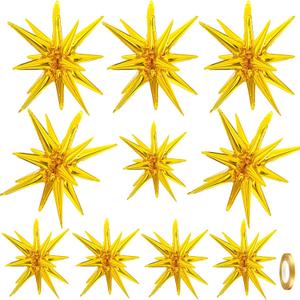 10 Pcs Starburst Cone Balloons Spike Balloons,Huge Gold Explosion Star Aluminum Foil Balloons for Birthday, Wedding Anniversary, Bachelorette Party, Graduation Party,Disco Party Decorations Supplies,golden