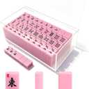 American Mahjong Tiles Set,166 Tiles Game with Acrylic Storage Case,Mahjong Game Set for Adults & Beginners for Game Nights & Easy Storage, Pink