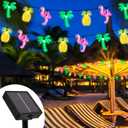 Curyidy Summer Tropical Party Decorations Hawaiian String Lights, 30LED Flamingo Pineapple Palm Tree Solar String Lights Outdoor, Beach Themed for Pool, Love Island, Luau Party Decor