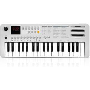 POGOLAB MK1 37 Keys Kids Keyboard Piano, Mini Portable Multi-Function Piano with Excellent Sound Quality, Built-In Speaker & LED Display, Small Electric Music Keyboard Gift for Beginners (White), Compact
