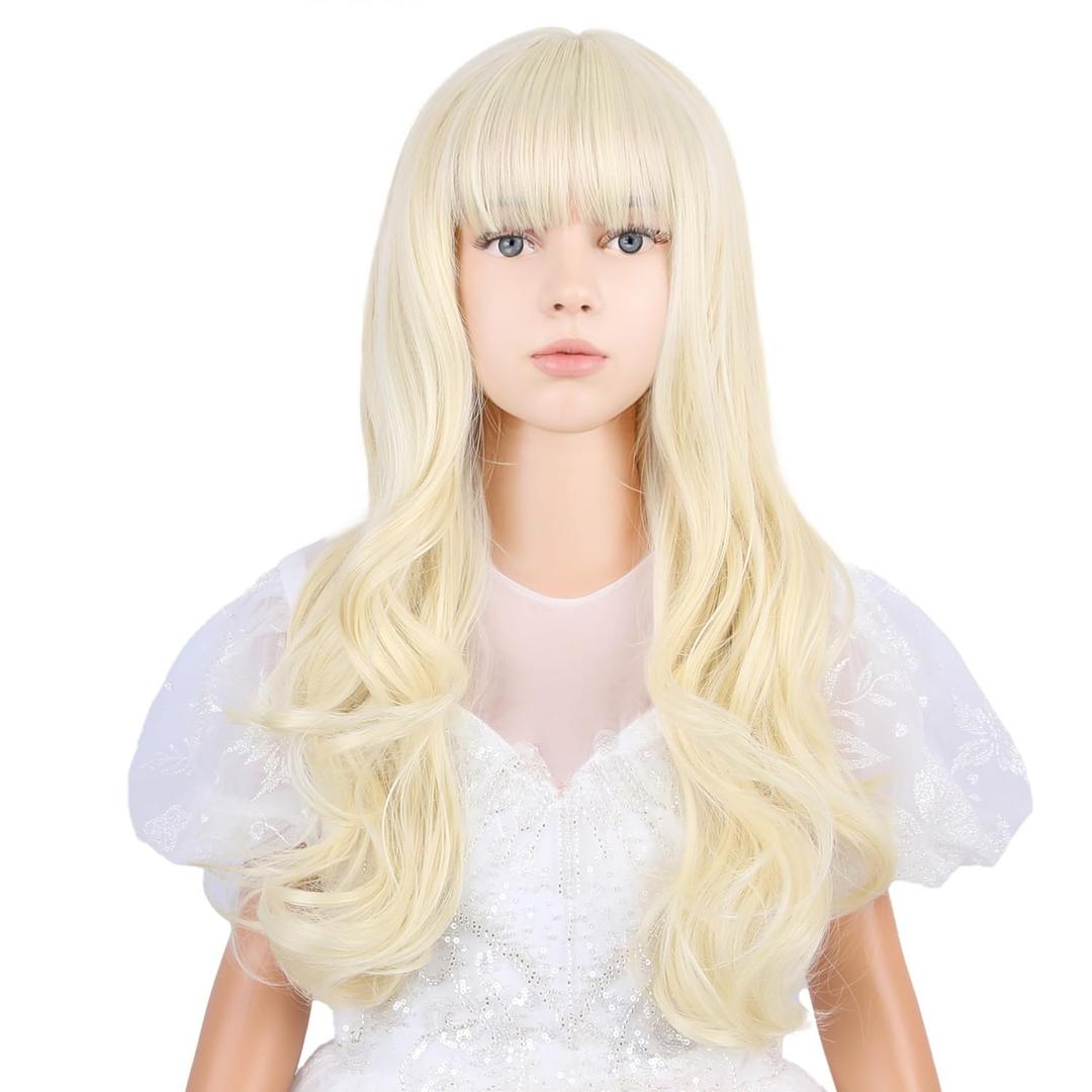 Blonde Wig Kids Light Blonde Wavy Curly Wig Child Long Blonde Wigs with Bangs