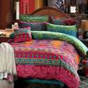 ETDIFFE Boho Queen Size Comforter Set, 3pc Colorful Bohemian Chic Soft Bedding Set, All Season Lightweight Hippie Teal Orange Bed Comforter
