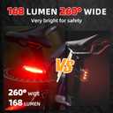 Canway Bicycle Rear Light Red/Blue, Bike Tail Light Rechargeable 168 Lumens Bike Tail Light Battery USB C 500mah 5 Modes Waterproof Safety for Road Mountain Night Riding