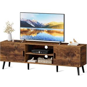 SUPERJARE TV Stand for 55 Inch TV, Entertainment Center with Adjustable Shelf, 2 Cabinets, TV Console Table, Media Console, Solid Wood Feet, Cord Holes, for Living Room, Bedroom, Rustic Brown, 53.9"
