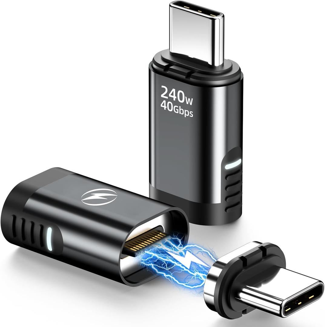 USB C Magnetic Adapter 240W, (2 Pack) Magnetic USB C Adapter 24 Pin Straight with USBC 4 40Gbps 8K 60Hz Video for iPhone 15/16 Series, Thunderbolt 3/4, MacBook Pro/Air and More Type C Devices