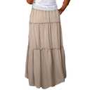 Yanhalo Womens High Waist A Line Ruffle Swing Long Maxi Skirt Apricot (Small, Beige)
