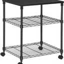 SONGMICS 3 Tier wide Printer Stand, Printer Table with Wheels, Rolling Printer Cart, Printer Desk with Metal Frame for Home Office, 22 x 18.1 x 26.8 Inches, Black ULGR32BK