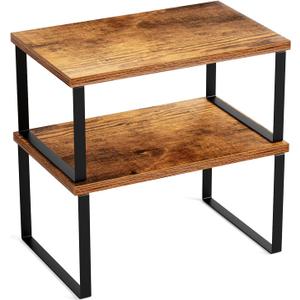 2 Set Metal & Engineered Wood Kitchen Shelf Stackable Cabinet Organizer, Countertop Spice Rack Storage, Expandable for Pantry/Counter (Brown Black)