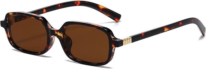 AIEYEZO Retro Rectangular Sunglasses for Women Fashion Square Sun Glasses Trendy Vintage Small Frame Shades (Tortoise/Brown)