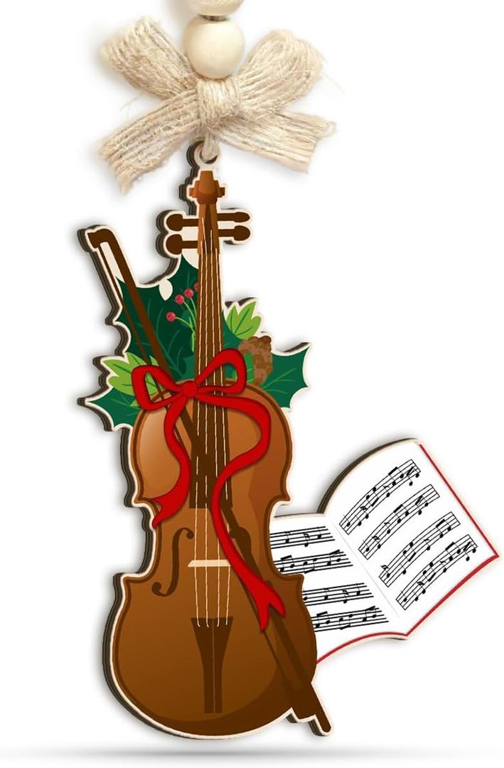 3 x Miniature Violin Christmas Ornament  Holiday Music Wooden Ornaments Home Decor, Vintage Musical Instrument Gift for Violinists, Violists, Music Lovers & Violin Teachers