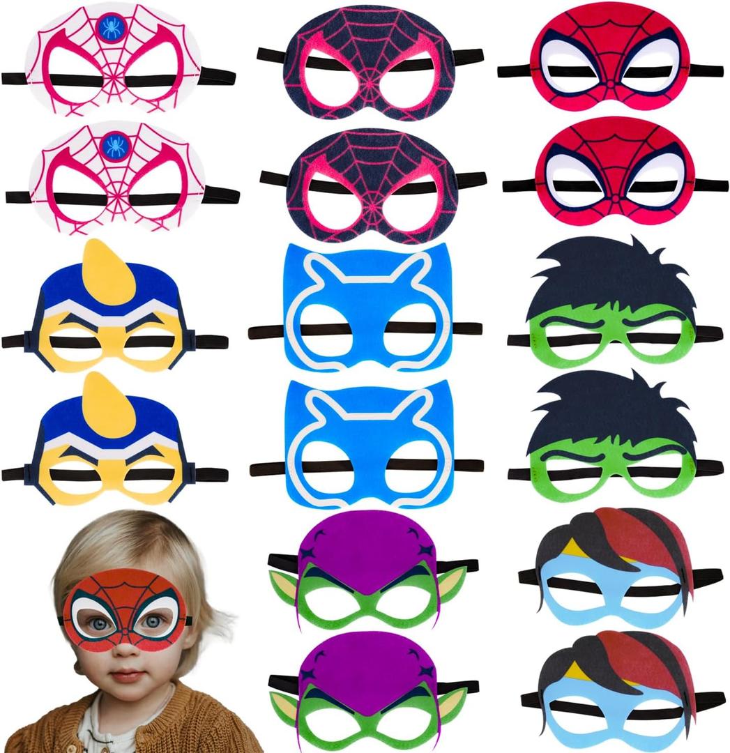 Superhero Masks Party Favors for Kids, 16 Packs Kids Super Hero Costumes Party Masks Birthday Gift Halloween Cosplay Felt Mask Superhero Partys Supplies Favors Decorations