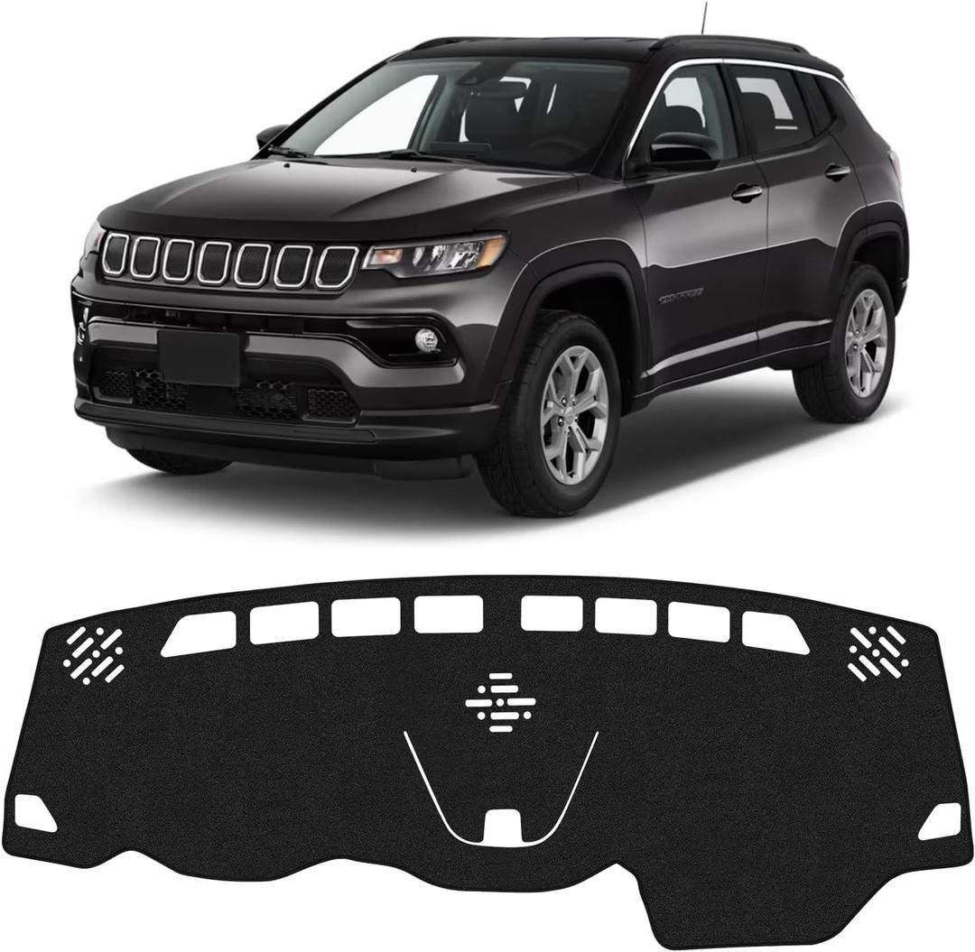 KUST Black Dash Cover for Jeep Cherokee Latitude 2014-2023 Polyester Dashboard Cover Non-Slip Center Console Dash Cover Interior Accessories for Cherokee