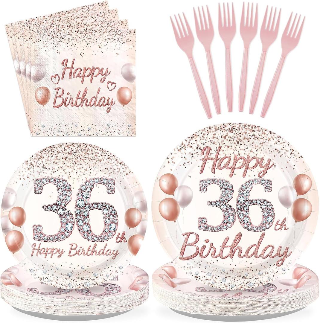 96 Pcs 36th Birthday Party Supplies for Women, Serves 24