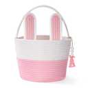 Easter Baskets, Pink Large Woven Rope Bunny Personalized Easter Basket Empty with Handle, Basket Name Tag, Egg Easter Baskets for Girls Boys, Easter Gifts, 9.8" x 7.9" x 7.9"