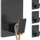 Towel Hooks for Bathrooms, Adhesive 4 Pack Towel Hooks, Heavy Duty Wall Hook for Hanging Towel, Robe, Loofah, Purse, Stainless Steel Shower Hooks for Inside Shower, Kitchen (Black)