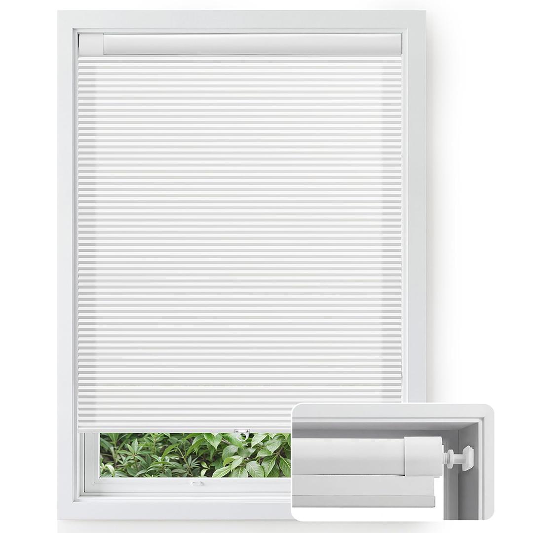 No Drill Cellular Shades Light Filtering Honeycomb Blinds 35" Wx64 H White