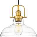 FEMILA 11" Gold Pendant Light Fixture, Vintage Pendant Lighting with Clear Glass Shade for Kitchen Island, Adjustable Hanging Light, Brushed Gold Pendant Lights, 4FY09MP BG