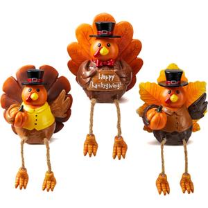 JOYIN 3 PCS Thanksgiving Turkey Tabletop Centerpiece Decor, Resin Turkey Figurines, Thanksgiving Decoration, Autumn Decor, Fall Harvest Home Decorations, Indoor Kitchen Decor, Party Supplies