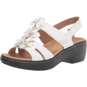 Clarks Merliah Style Women's Sandal (9 Wide, White Synthetic/Leather Combi)