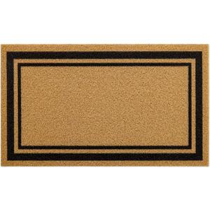 OLANLY Front Door Mat, Low Profile Doormat, Stain and Fade Resistant, Easy to Clean, for Indoor and Outdoor Entrances, Patio Porch or Entryway, Brown (35x23 Inch, Classic Border)