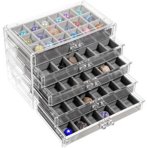 Rock Display Case for Kids, 90 Grid Rock Collection Box Rock Display Organizer Storage Compartments Acrylic Clear Display Case with 5 Drawers for Gemstone Fossil Crystal Stone Collectibles
