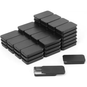 Biugaaufai 60 Pack Black Mini Rectangular Metal Tins Boxes with Sliding lids, Small Empty Slide Top Metal Tin, Lip Balm Slide Tins with Lid for Crafts, Jewelry, Candies (2.36 x 1.34 x 0.43 Inch)