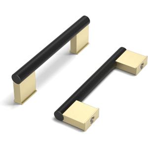 goldenwarm 20 Pack 3 Inch Hole Center Black and Gold Cabinet Handles Drawer Pulls Knurled Kitchen Cabinets Hardware for Cupboard Dresser