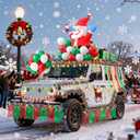 119 Pcs LED Christmas Parade Float Large Car Decoration Kit Colored Light String Christmas Decoration Flag Float Rain Curtain Colored Crepe Paper Balloon for Trailer Parade Party Decor