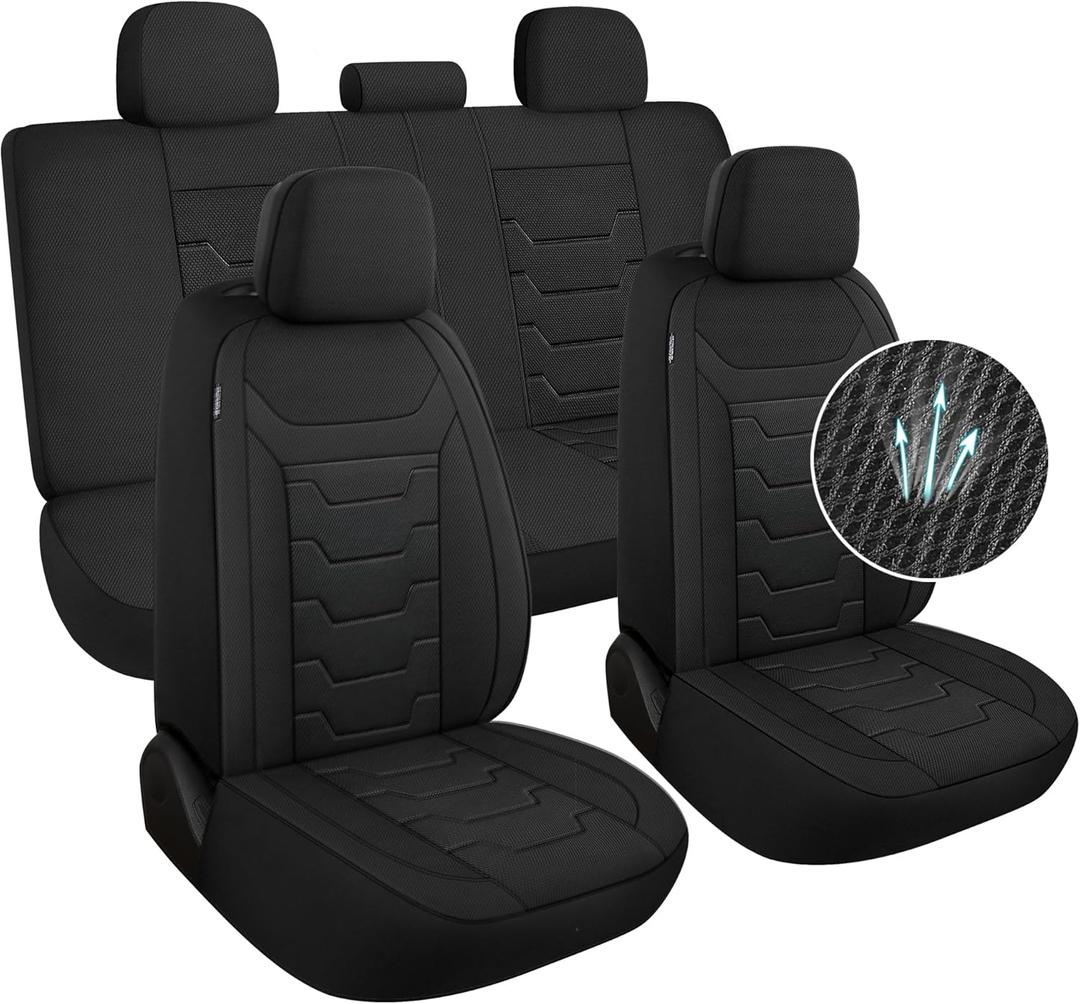 3D Air-Mesh Car Seat Covers Full Set, Breathable and Split Bench Compatible Seat Covers for Cars, Universal Car Interior Covers for Most Cars Sedan Truck SUV(Black)