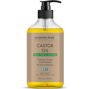 Majestic Pure Castor Oil - 100% Pure & Natural - Premium Grade, Cold Pressed, Hexane Free - Hair, Eyelashes, Eyebrows, Nails - Moisturizing & Nourishing - 16 Fl Oz