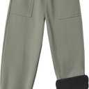 Toddler Fleece Lined Warm Snow Hiking Pants Baby Boys Girls Winter Ski Sweatpants Kids Running Joggers (4T, Olive green)