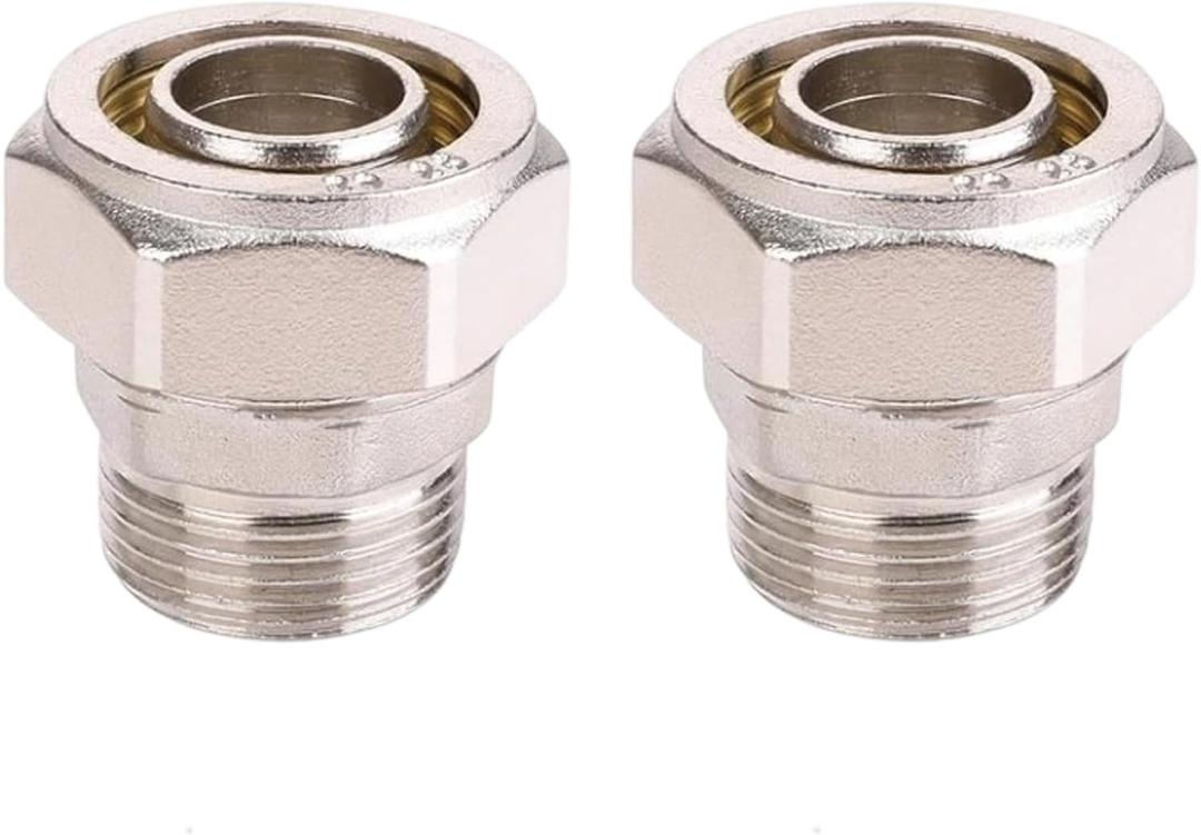 3/4 Straight Air Piping Fittings,2 pcs 3/4 x 3/4 Male NPT Threads Adapter Fittings, Seal Taped Needed, Brass-Nickel Plated, For Shop Compressed Air Line System
