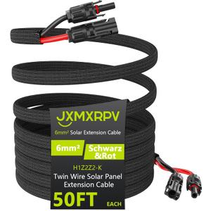 50Ft 10AWG Solar Cable Extension with Protection Cover, Solar Wire with Tool-Free Solar Connectors, IP68 Waterproof PV Cable, Solar Panel Extension Cable 10Gauge for Home Boat RV Solar Panels (50ft)