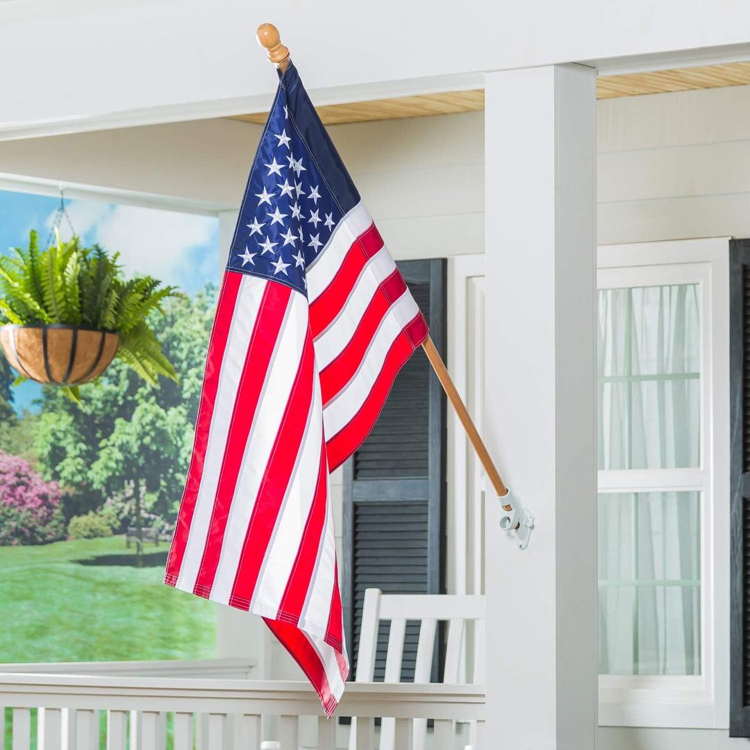 Evergreen Flag Solid Wood 56 Flag Pole with 2 Adjustable Ring Clips and Spinning Anti-Wrap Tube | Weatherproof Outdoor Outside Wall Mounted | Pole Only