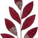KI Store Burgundy Christmas Picks Spray Set of 6 Christmas Leaf Floral Stem for Christmas Tree Decoration Bouquet Tree Topper Flower Arrangement Decor