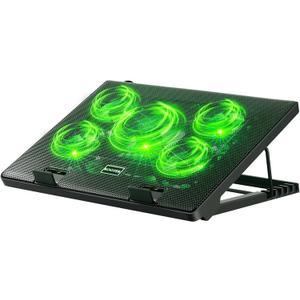 Kootek Laptop Cooling Pad, Laptop Cooler with 5 Quiet Fans for 12"-17" Computer PC Notebook Gaming Laptop Fan, Height Adjustable Laptop Cooling Stand Laptop Accessories, Green