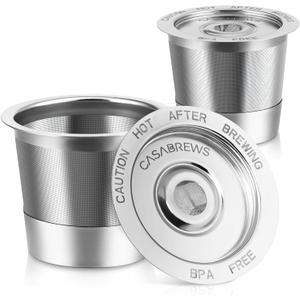 CASABREWS CASKF02 Reusable K Cup Filters, 2 Pack Stainless Steel Refillable Coffee Pods for Keurig 1.0 Brewers, Universal Fit, Eco-Friendly & BPA-Free (Silver)